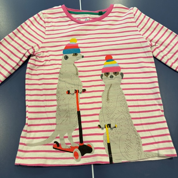 Size 7-8 Mini Boden Animal Logo T-shirt in Ivory/Tickled Pink Meerkat. - Picture 2 of 13